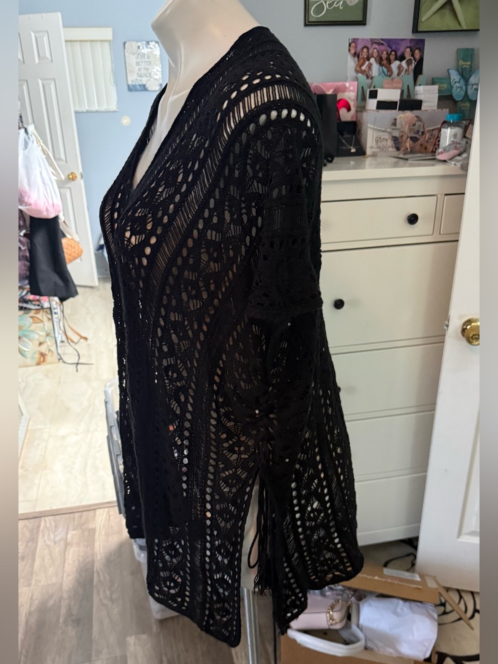 💥2/$10💥 Black Crochet Swim Cover-Up Tunic - Picture 5 of 6